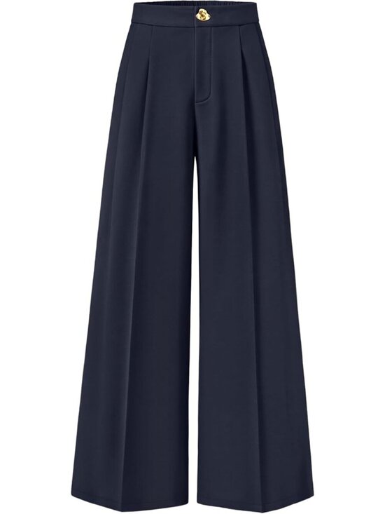 Pants - Women's Navy Wide Leg High Waisted Casual Loose Flowy Fashionable Palazzo Pants